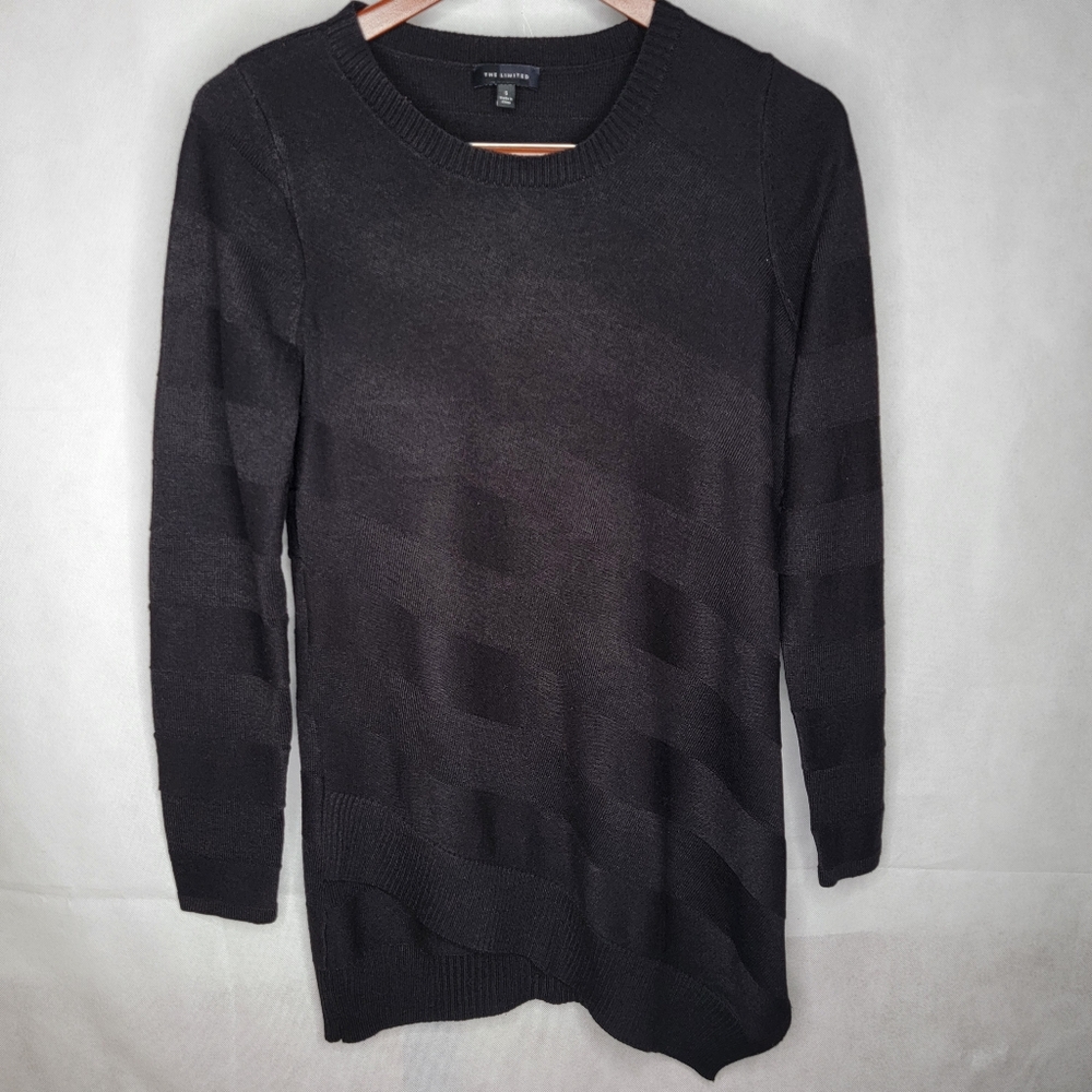 The Limited Tunic Sweater Black Striped Long Sleeve Pullover Asymmetric Hem S